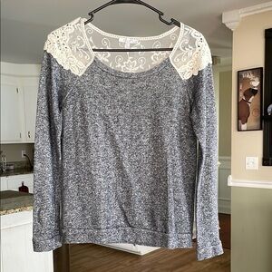 dELiA*s Lace Detail Crew Neck Sweater Sz Small White Blue Terry Cotton